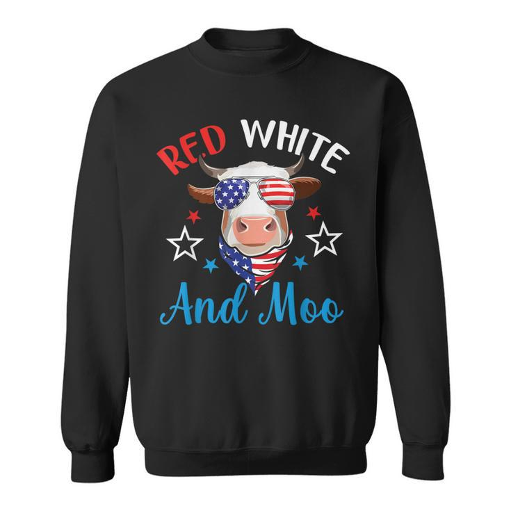 Red White And Moo 4Th Of July Cow Usa Flag Farmer Patriotic  Sweatshirt