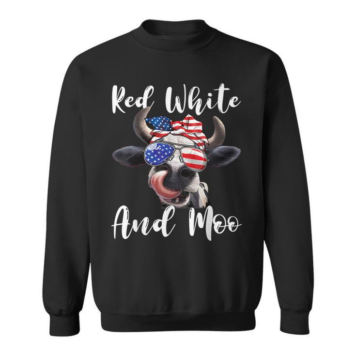 Red White And Moo Cow Messy Bun Usa Flag 4Th Of July  Sweatshirt
