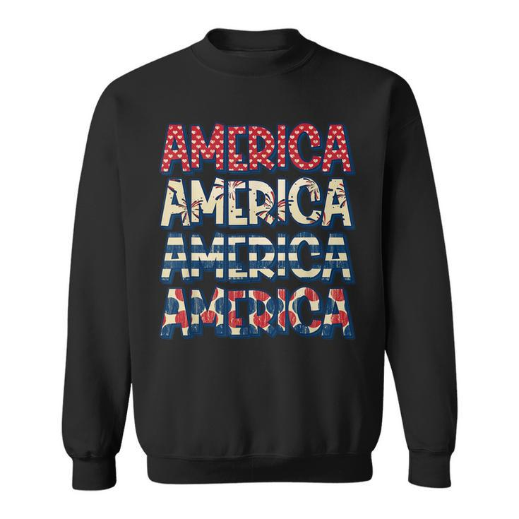 Retro Vintage America Red Blue And White 4Th July Patriotic  Sweatshirt