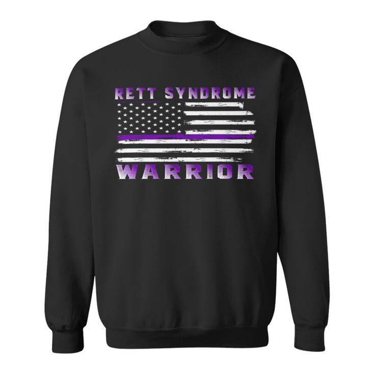 Rett Syndrome Warrior Usa Flag  United States Flag  Purple Ribbon  Rett Syndrome  Rett Syndrome Awareness Sweatshirt