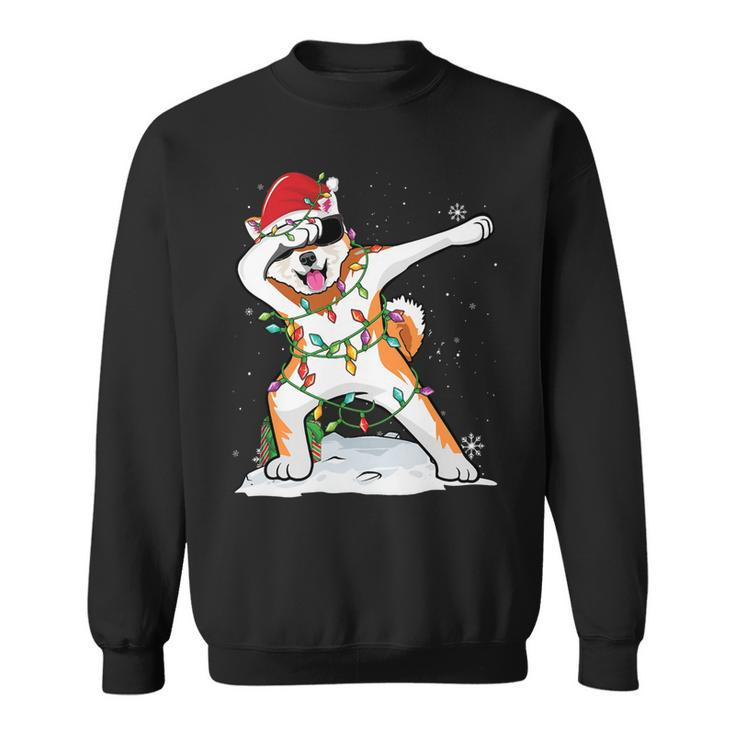 Santa Dabbing Akita Inu Christmas Lights Funny Xmas T-Shirt Sweatshirt