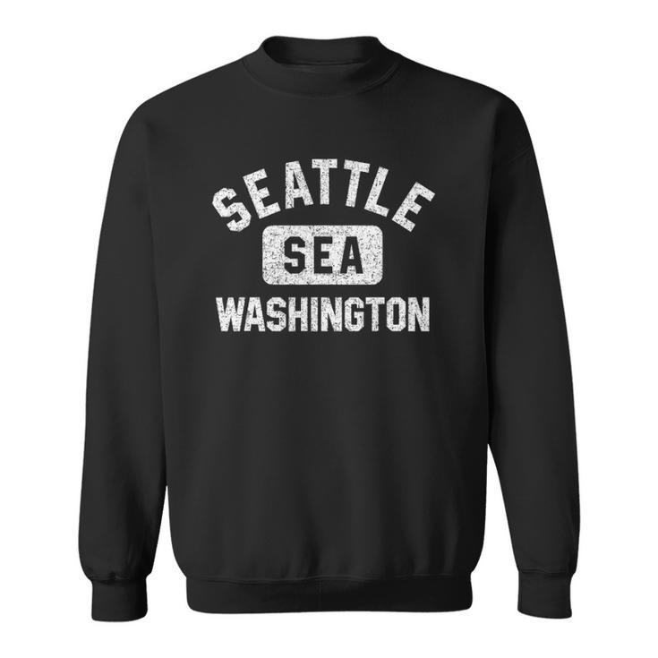 Seattle Washington Sea Gym Style Distressed White Print Sweatshirt