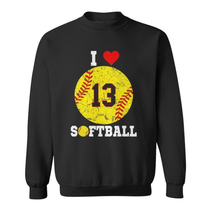 Softball Number 13 Softball Lover Gift Vintage Retro Sweatshirt