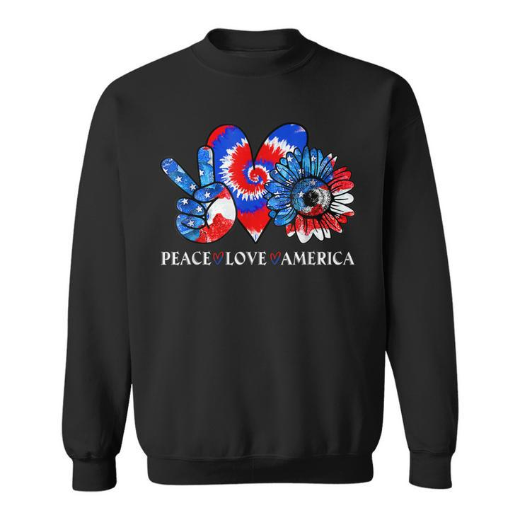 Tie Dye 4Th Of July Peace Love America Sunflower Patriotic  Sweatshirt