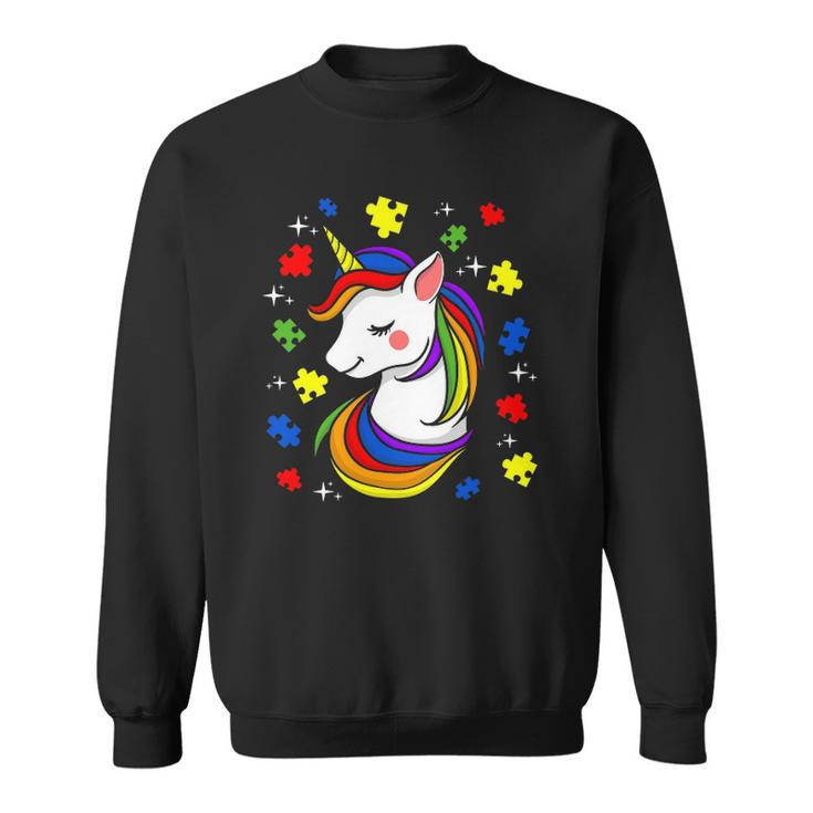 Unicorn Puzzle Piece  Autism Awareness Boys Girls Women Sweatshirt