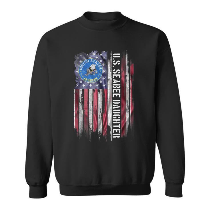 Vintage Usa American Flag Proud Us Seabee Daughter Military Sweatshirt