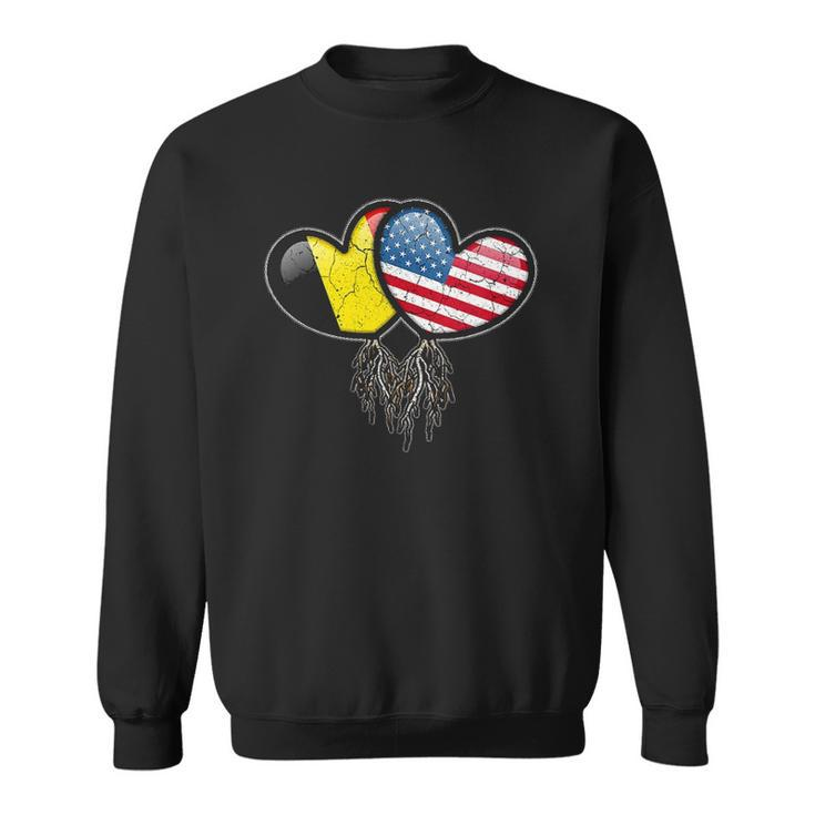 Womens Belgian American Flags Inside Hearts With Roots Sweatshirt
