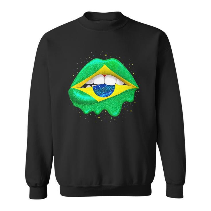 Womens Brazilian Flag Lips Women Girls Brazil Sweatshirt