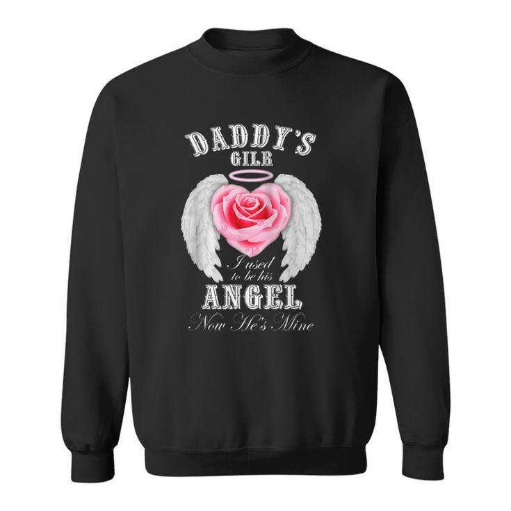 Womens Daddys Girl I Used To Be His Angel Now Hes Mine  Back  Raglan Baseball Tee Sweatshirt