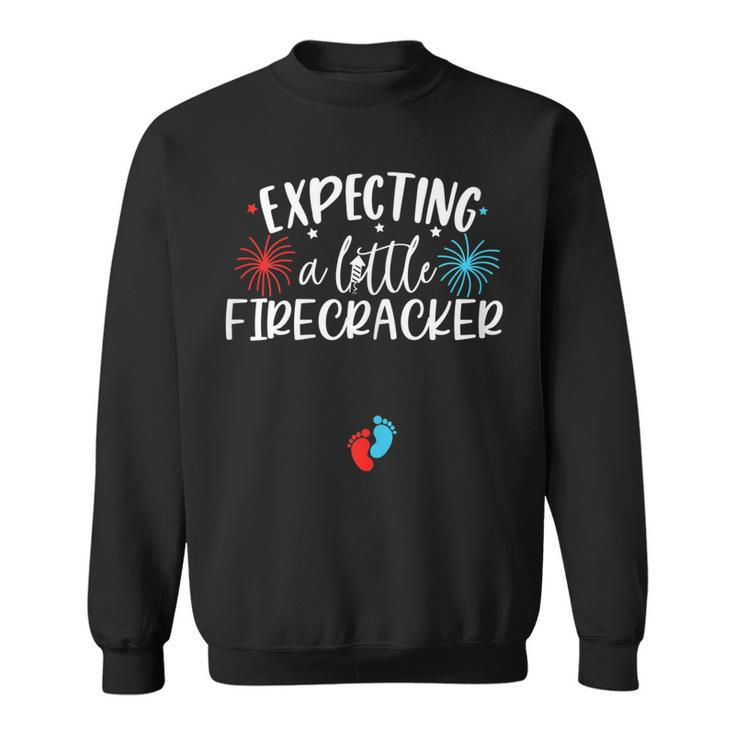 Womens Expecting A Little Firecracker Funny 4Th Of July Pregnant  Sweatshirt