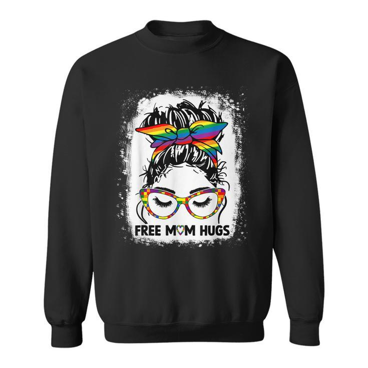 Womens Free Mom Hugs Messy Bun Lgbt Pride Rainbow  V2 Sweatshirt
