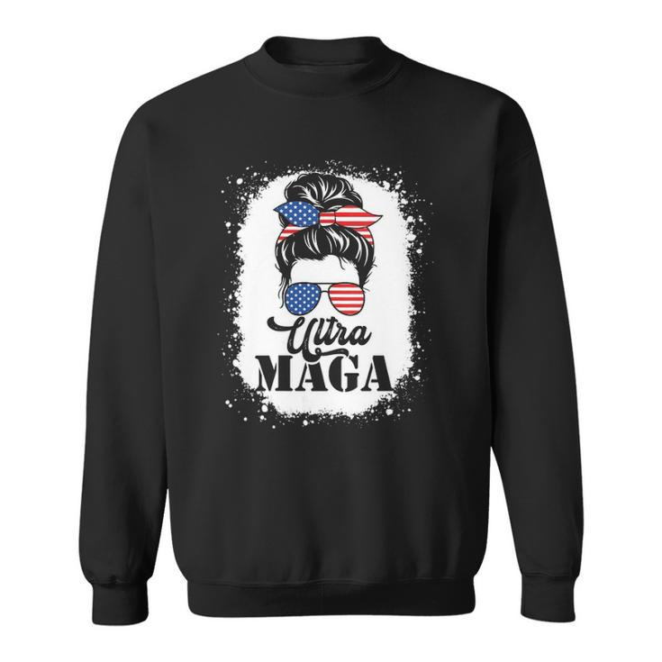 Womens Funny Ultra Maga Messy Bun Great Ultra Maga King Bleached Sweatshirt