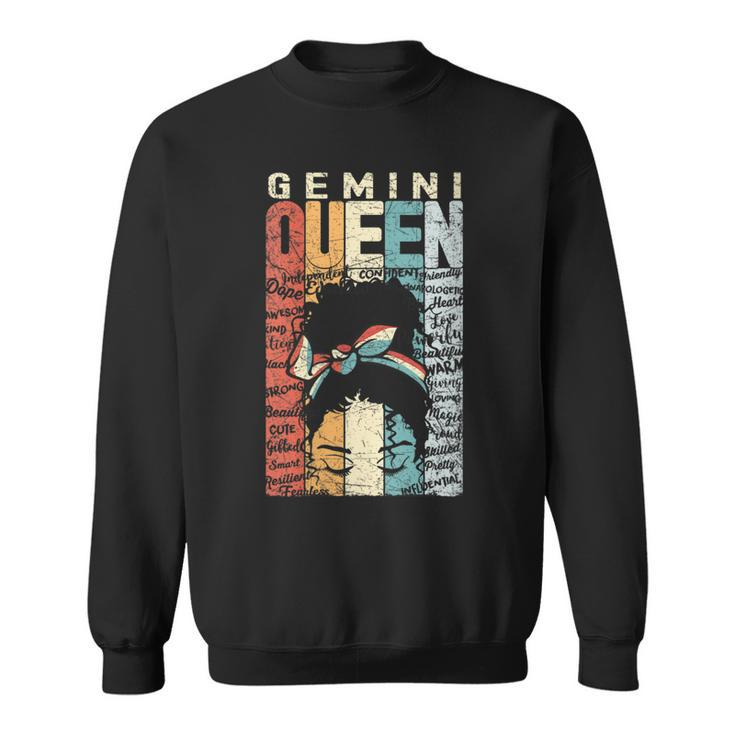 Womens June Birthday Gemini Queen Im Black Queen Afro Mom Bun  Sweatshirt