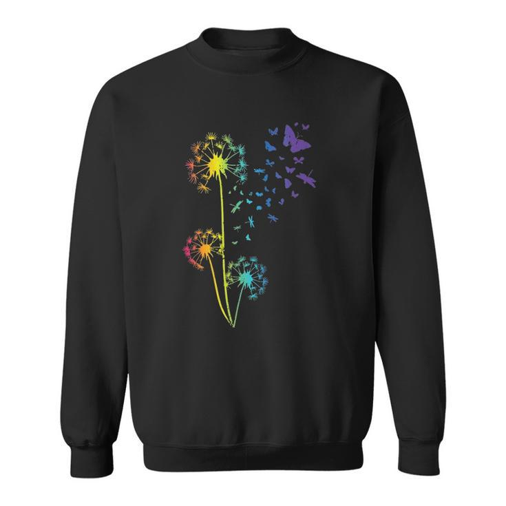 Womens Just Dandelion Butterfly Breathe Rainbow Flowers Dragonfly Sweatshirt