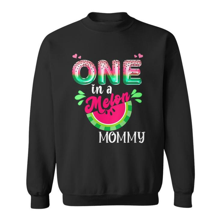 Womens One In A Melon Mom Outfit Birthday Matching Group Summer V-Neck Sweatshirt