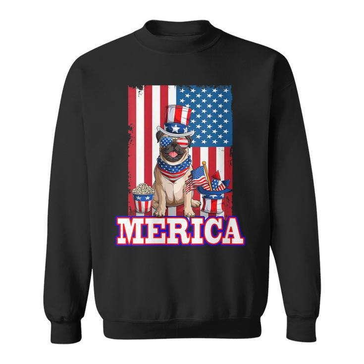 Womens Pug Dad Mom 4Th Of July American Flag Merica Dog  Sweatshirt