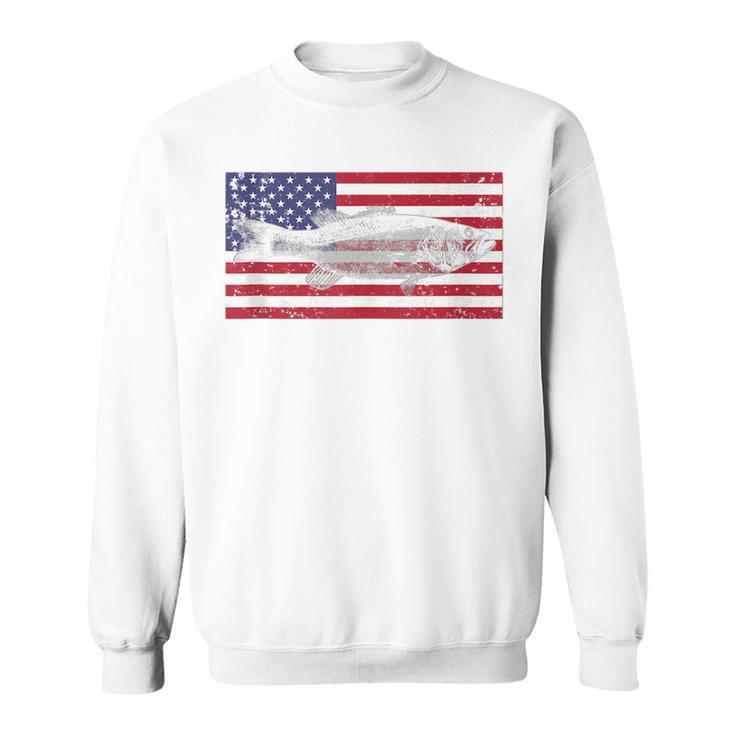 4Th Of July American Flag Bass Fish Usa Distressed Mens Dad  Sweatshirt