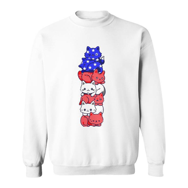 4Th Of July Cat Patriotic American Flag Cute Cats Pile Stack Sweatshirt