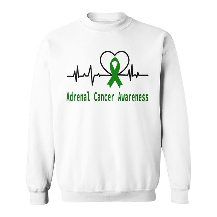 Adrenal Cancer Awareness Heartbeat  Green Ribbon  Adrenal Cancer  Adrenal Cancer Awareness Sweatshirt