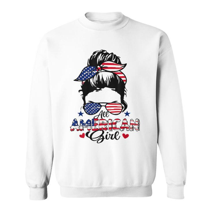 All American Girls 4Th Of July Messy Bun Patriotic  Sweatshirt