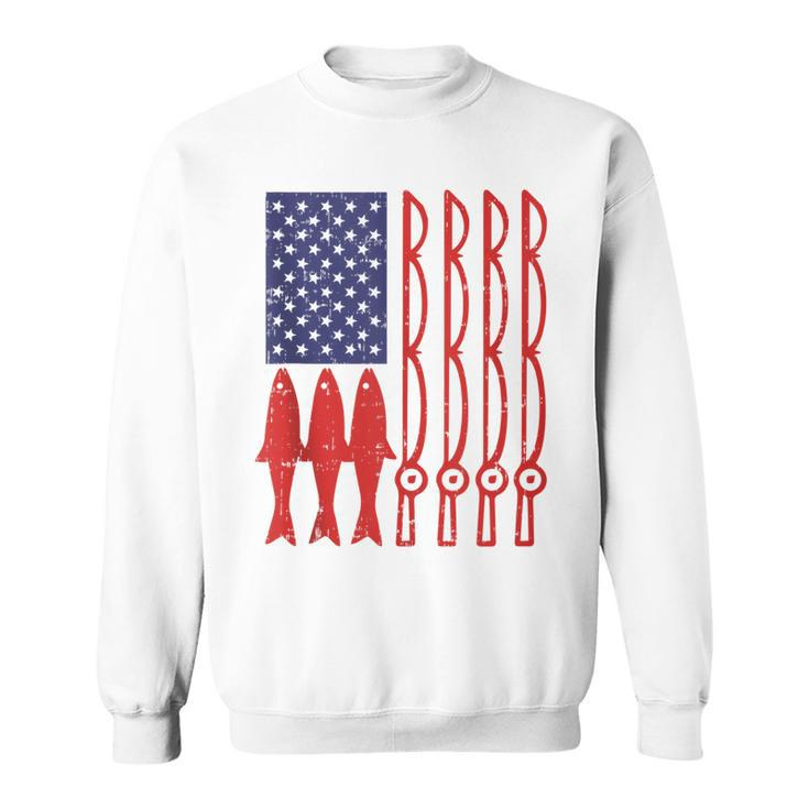 American Flag Fishing 4Th Of July Patriotic Dad Gift Angler V2 Sweatshirt