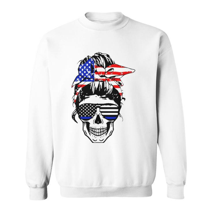 American Flag Skull Mom Patriotic 4Th Of July Police Sweatshirt