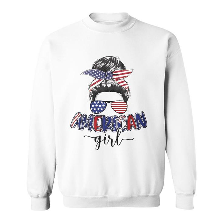 American Girl Messy Bun 4Th Of July Mom Usa Women Sweatshirt