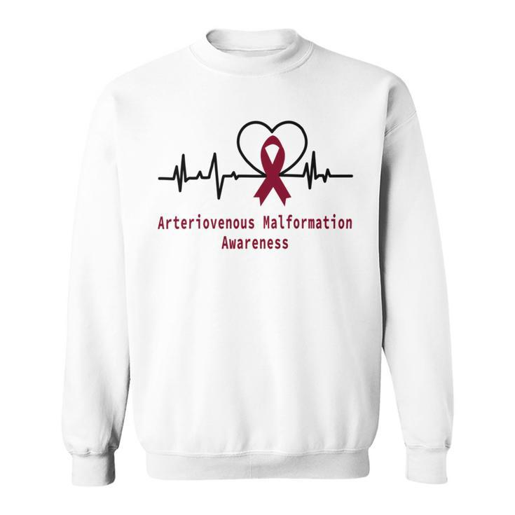 Arteriovenous Malformation Awareness Heartbeat  Burgundy Ribbon  Arteriovenous Malformation Support  Arteriovenous Malformation Awareness Sweatshirt