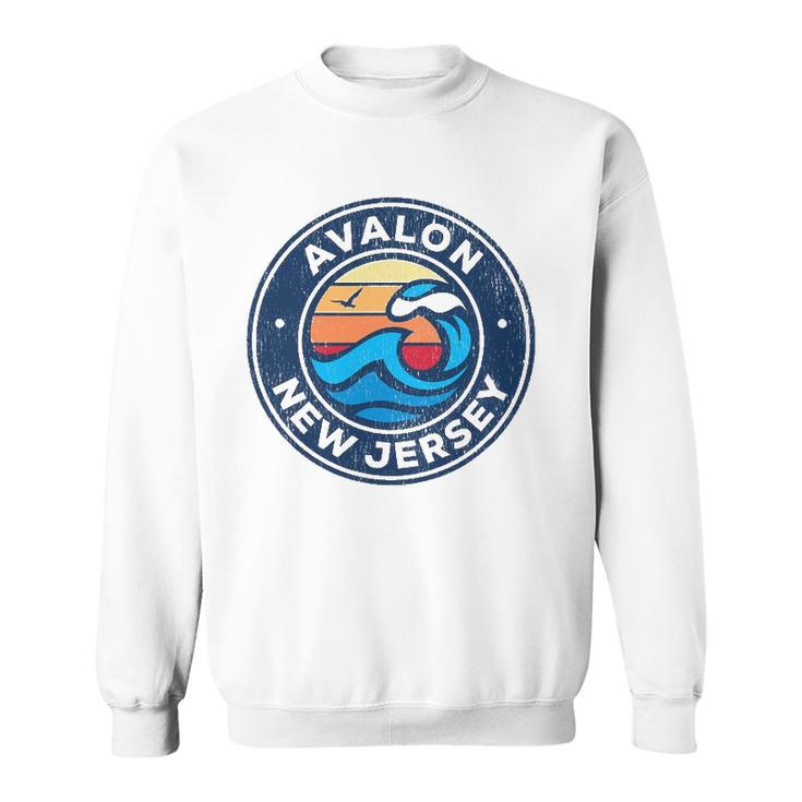 Avalon New Jersey Nj Vintage Nautical Waves Design Sweatshirt