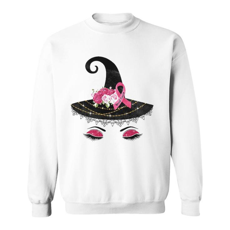 Breast Cancer Witch Hat Pink Ribbon Flower Awareness Month Sweatshirt