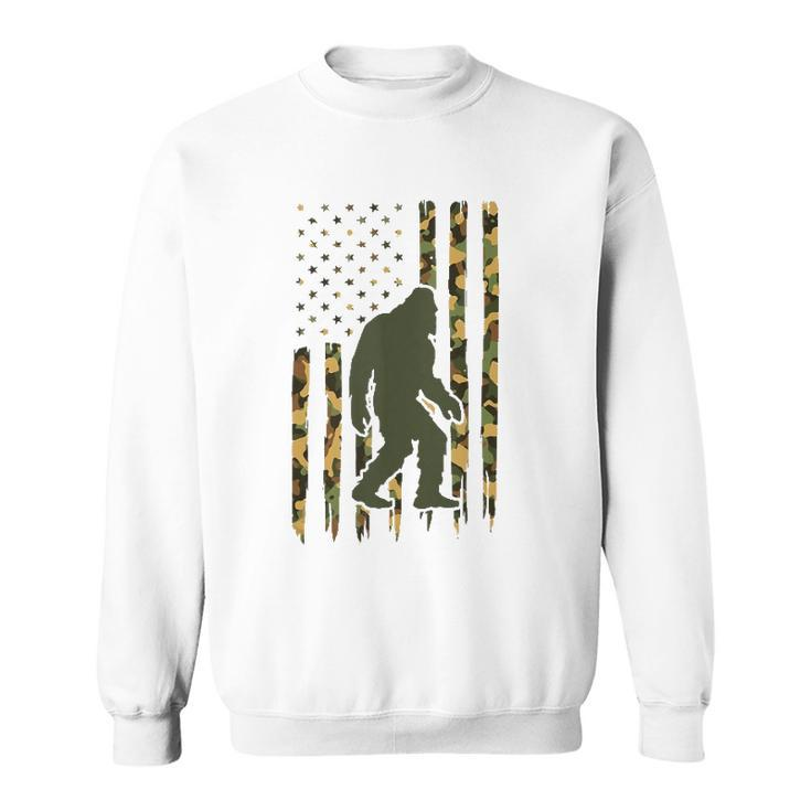 Camo Big Foot Sasquatch - Vintage Bigfoot American Flag  Sweatshirt