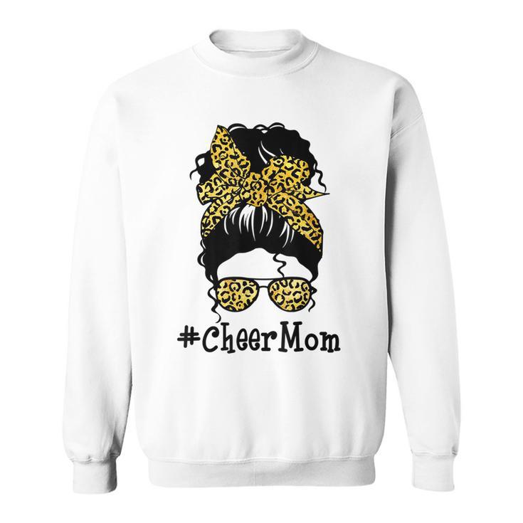 Cheer Mom Leopard Messy Bun Cheerleader Funny Mothers Day V2 Sweatshirt