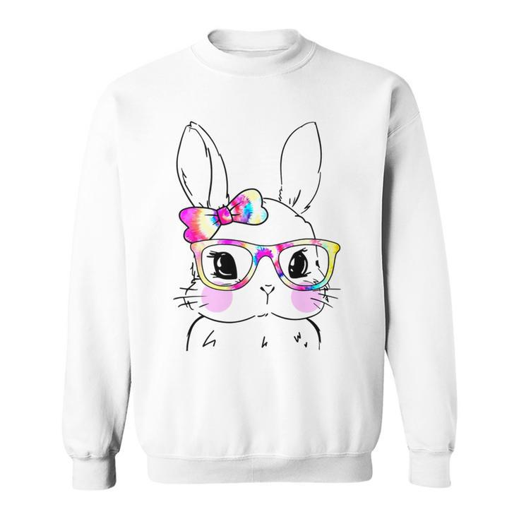 Cute Bunny Rabbit Face Tie Dye Glasses Girl Happy Easter Day Sweatshirt