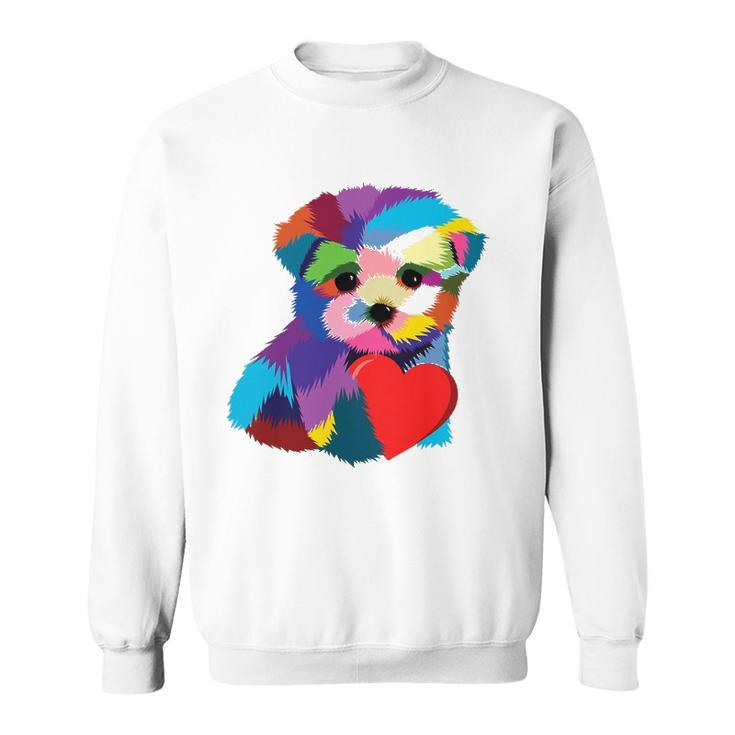 Cute Dog Rescue Gift For Women Men Teens Rainbow Puppy Heart Sweatshirt