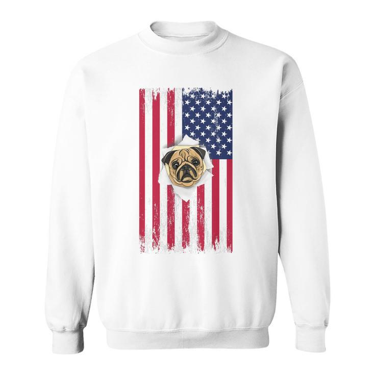 Cute Pug Face & American Flag – 4Th Of July Pug Dad Pug Mom   Sweatshirt