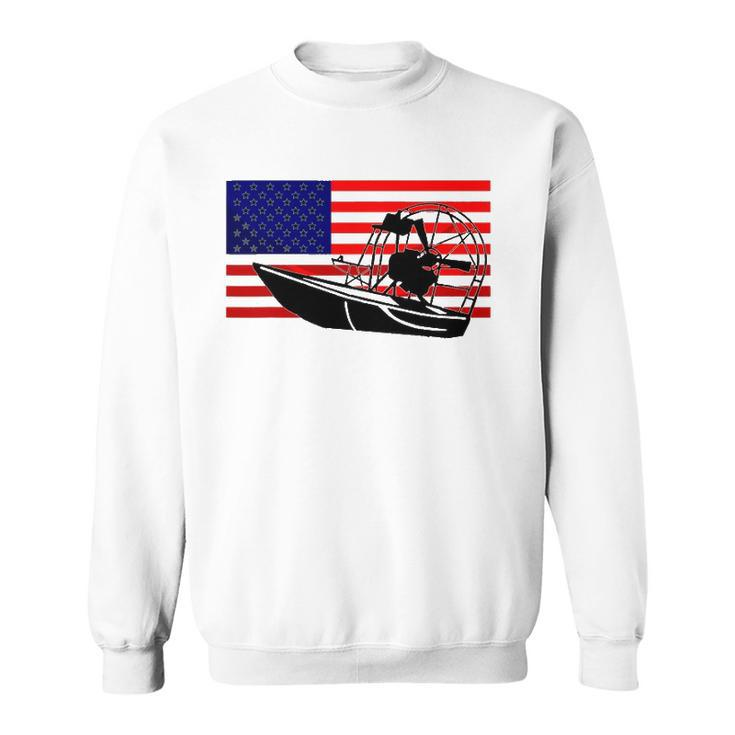 Funny Airboat Us Flag Gift For Men Cool 4Th Of July Captain Sweatshirt