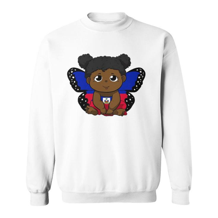 Haiti Haitian Love Flag Princess Girl Kid Wings Butterfly Sweatshirt