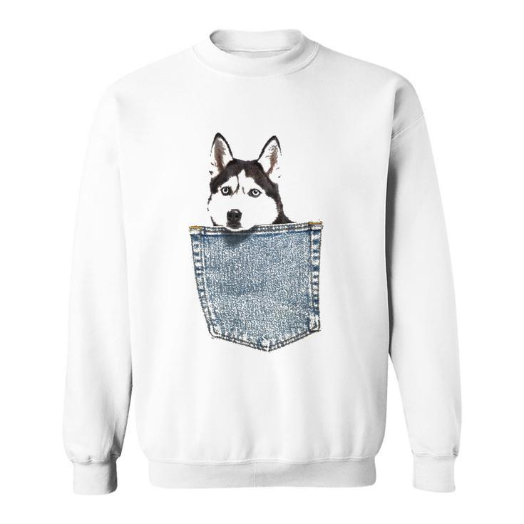Husky In My Pocket Peeking Husky Funny Tee  Dog Animal Sweatshirt