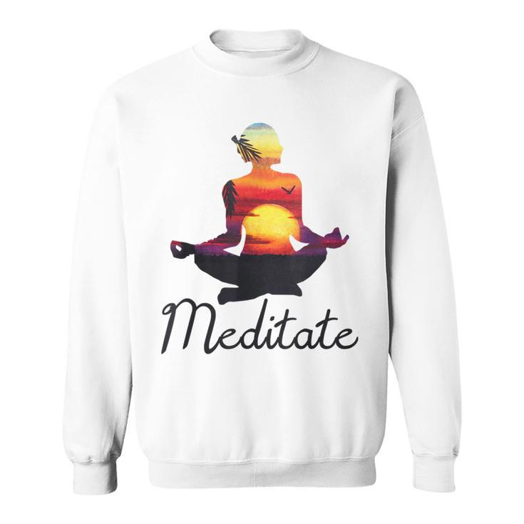 I Meditate T  Yoga Pose Tropical Sunrise Meditation V2 Sweatshirt
