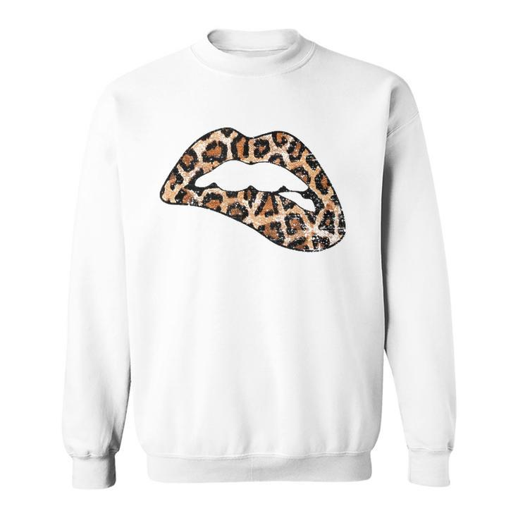 Leopard Print Lips Biting Lip Trendy Lips Animal Print  Sweatshirt