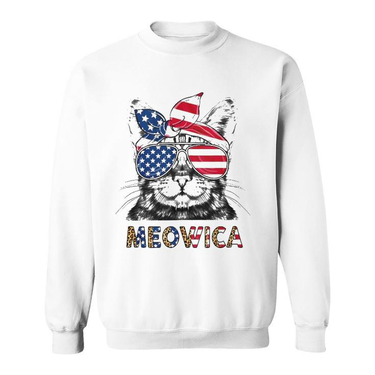 Meowica 4Th Of July Cat American Flag Patriotic Cat Lovers  Sweatshirt