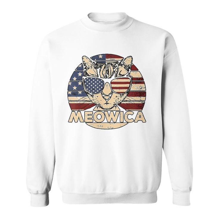 Meowica American Cat 4Th Of July Flag Sunglasses Plus Size Sweatshirt