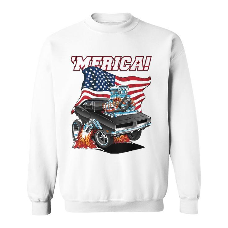 Merica Patriotic Classic Hot Rod Muscle Car Usa Flag Sweatshirt