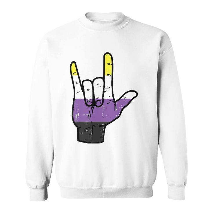 Nonbinary I Love You Hand Sign Language Enby Nb Pride Flag Sweatshirt