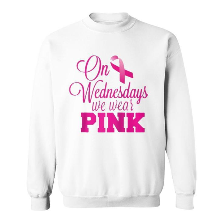 On Wednesdays We Wear Pink Breast Cancer Awareness Raglan Baseball Tee Sweatshirt