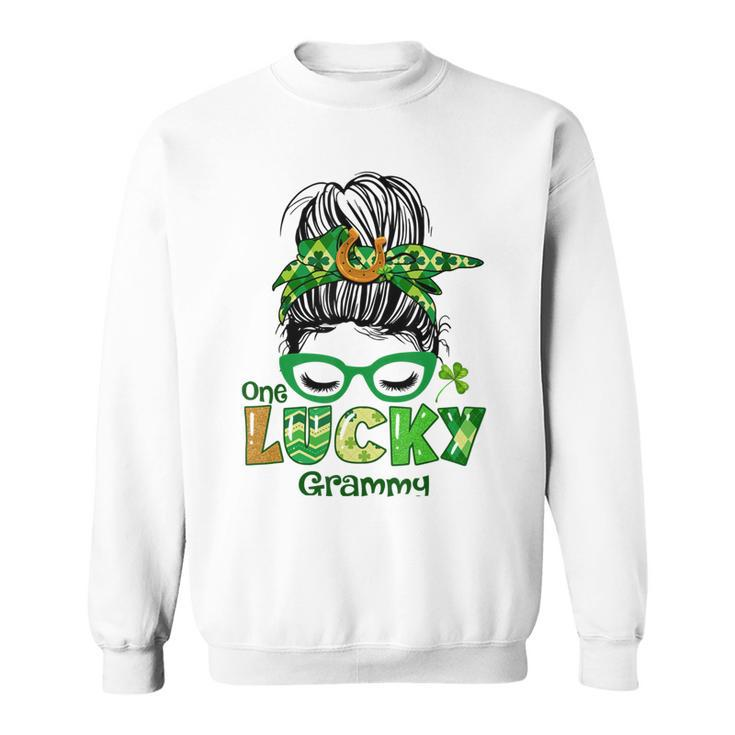 One Lucky Grammy Messy Bun Leopard St Patricks Day Sweatshirt