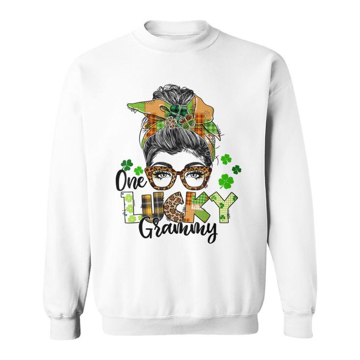 One Lucky Grammy Shamrock Plaid Leopard St Patricks Day Sweatshirt