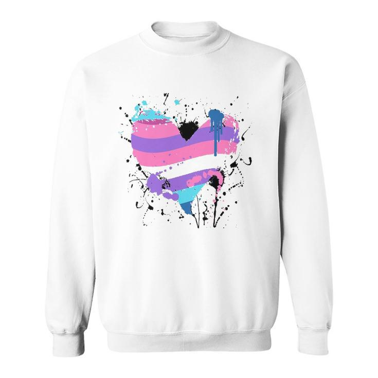 Paint Splash Bigender  Heart Gender Bigender Pride Flag Sweatshirt