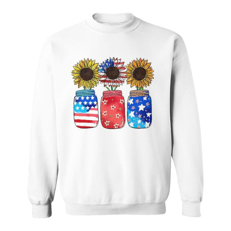 Patriotic Jar Sunflower American Flag Funny 4Th Of July Sweatshirt