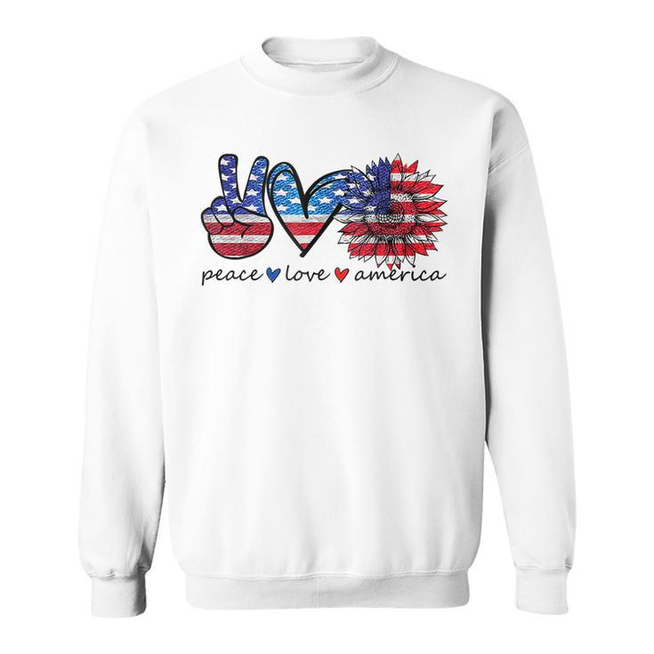 Peace Love America Flag Sunflower 4Th Of July Memorial Day  V2 Sweatshirt